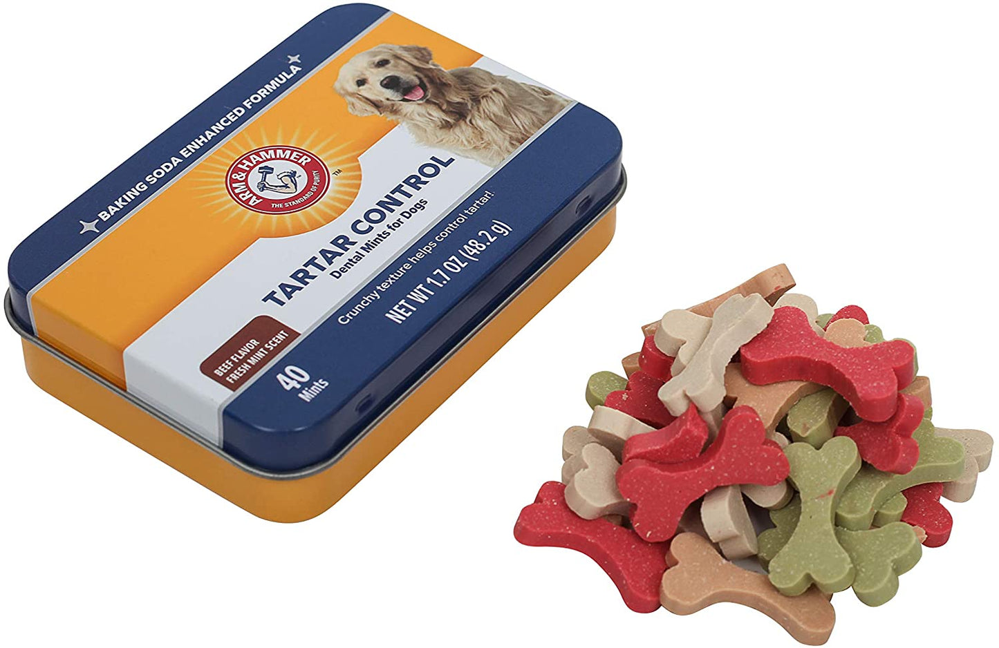 Arm & Hammer Tartar Control Dental Mints For Dogs, Beef Flavor, Fresh Mints Scent, 40 Mints, 1.7 oz. / 48.2g