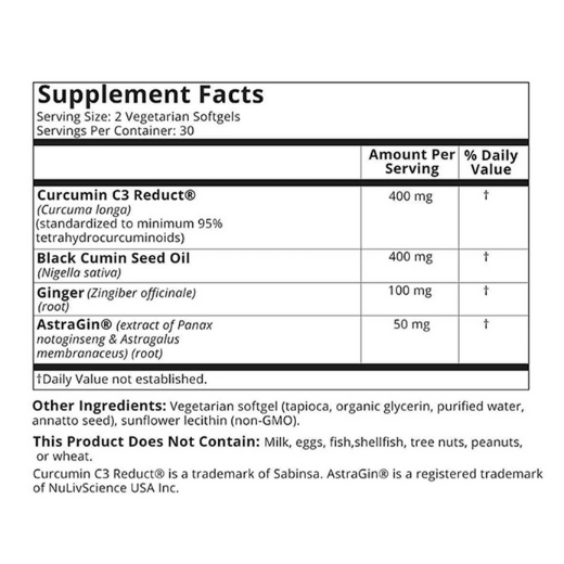 Smarter Nutrition Curcumin with Black Seed Oil, 60 Vegetarian Softgels