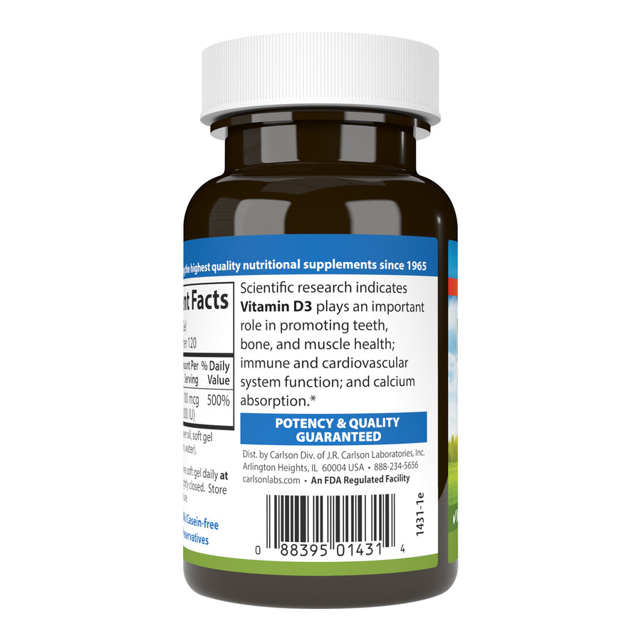 Carlson Vitamin D3 4,000 IU (100mcg) 120 Soft Gels Bone Support, Immune Function & Heart Health