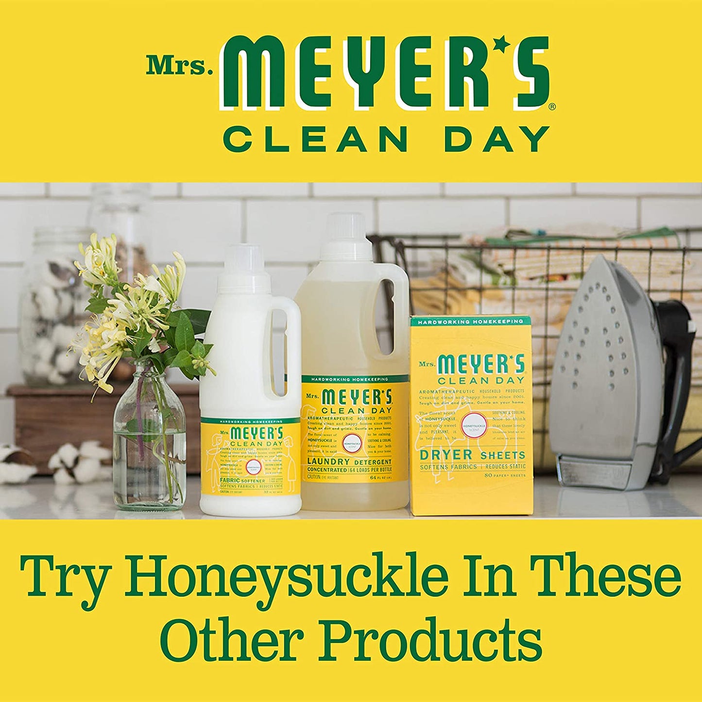 Mrs. Meyer's Clean Day Liquid Hand Soap made with Olive Oil & Aloe Vera Honeysuckle Scent, 12.5 fl.oz / 370ml