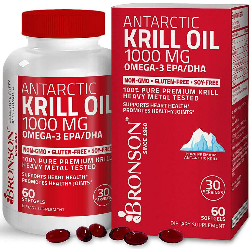 Bronson Antarctic Krill Oil 1000 mg with Omega-3s EPA, DHA, 60 Softgels (30 Servings)