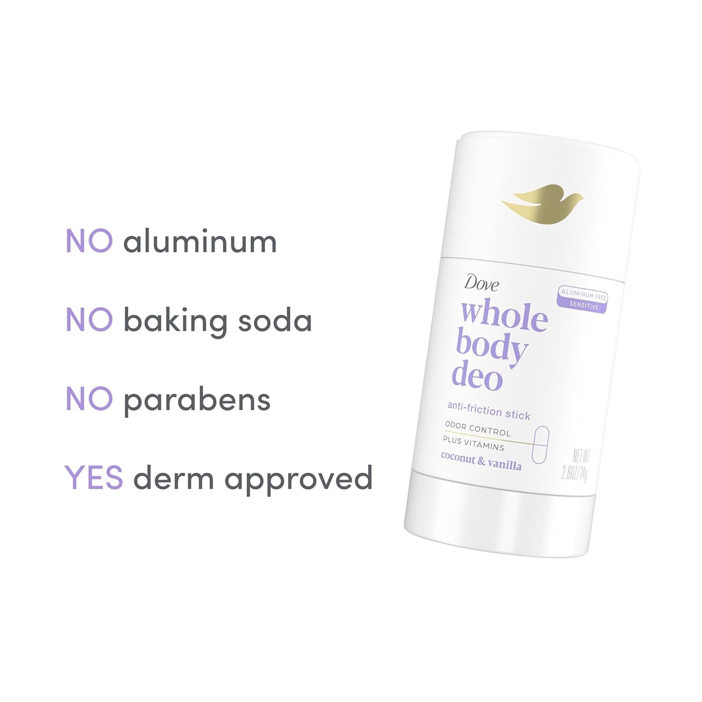 Dove Whole Body Deo Anti-friction Stick Coconut & Vanilla, 74g / 2.6 oz.