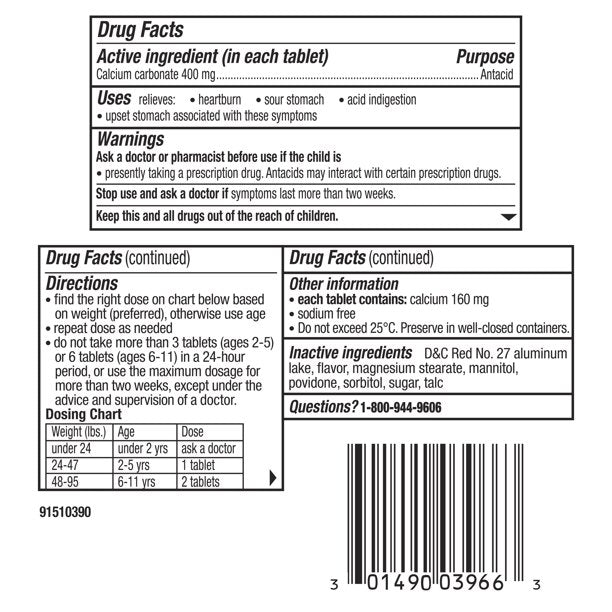 Pepto Kids Chewables Calcium Carbonate/Antacid Bubble Gum Flavor, 24 Chewable Tablets