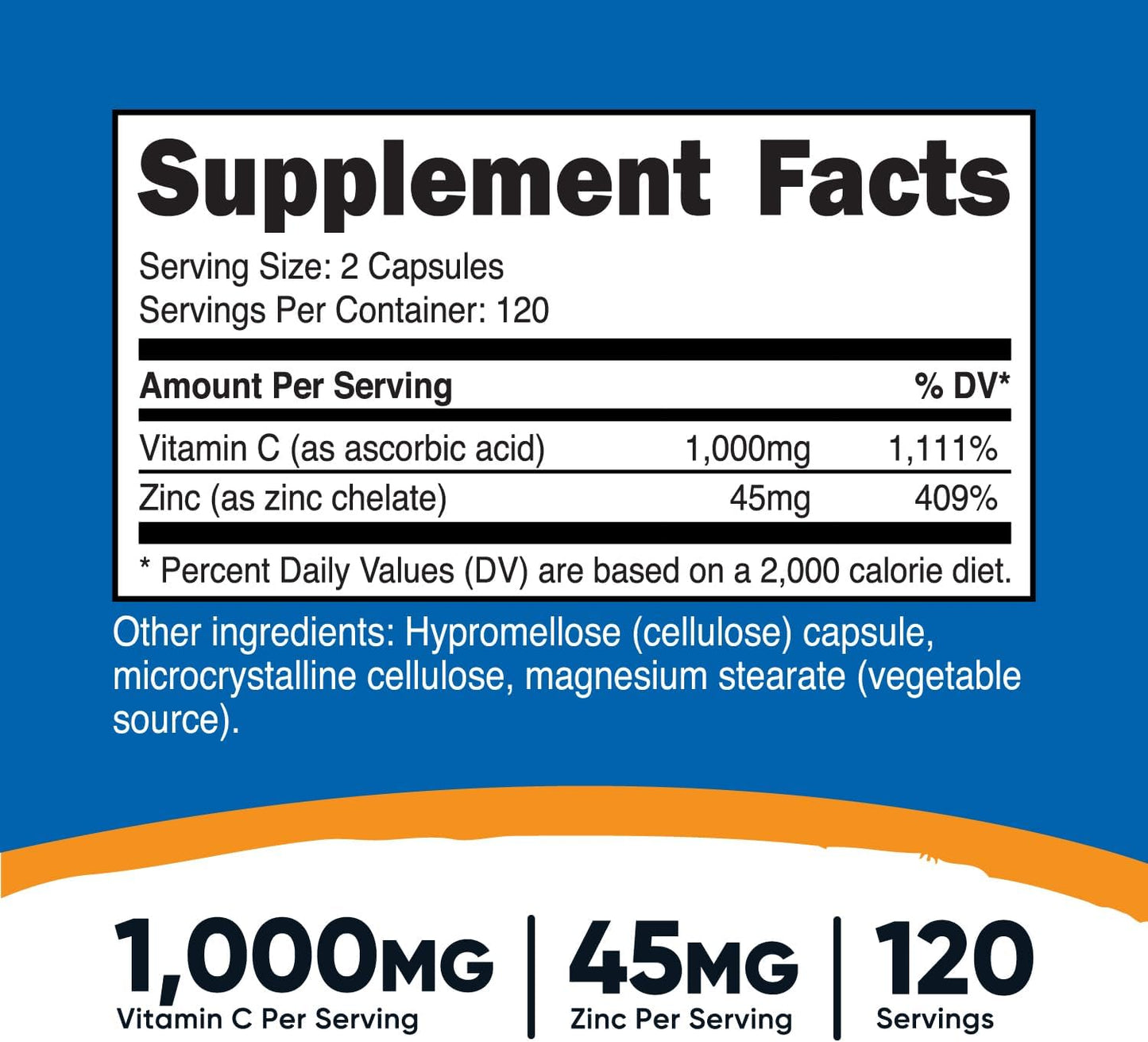 Nutricost Vitamin C With Zinc Capsules 1,000mg Supplement 240 Capsules