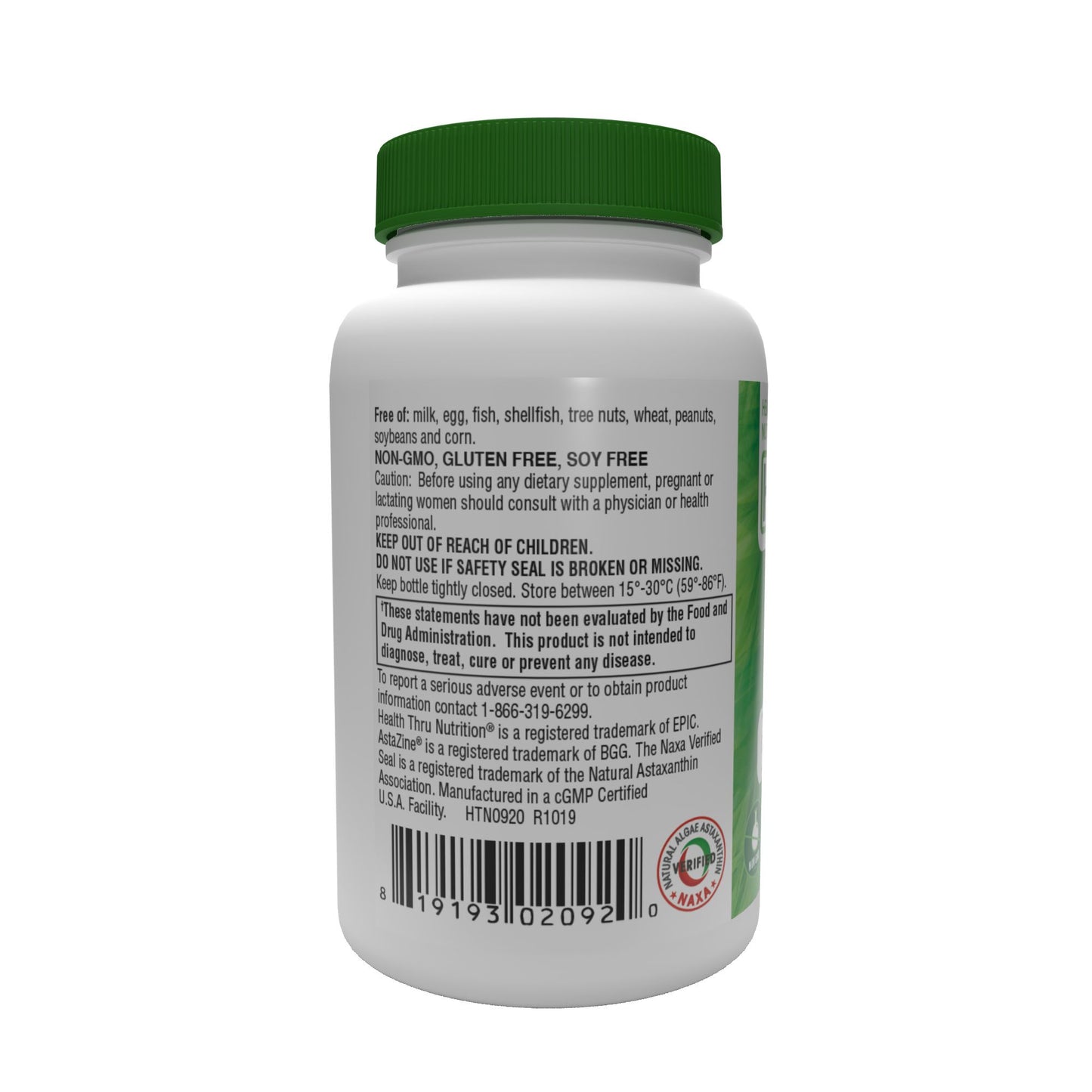 Health Thru Nutrition Astaxanthin 12mg (as AstaZine Organic Algae) NON-GMO) 30 Softgels Healthy Skin and Vision