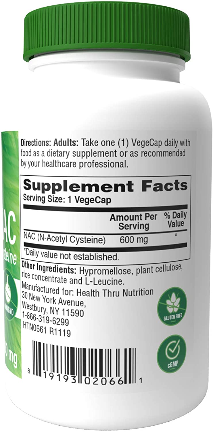 Health Thru Nutrition NAC 600 mg N-Acetyl Cysteine, 60 Vegecaps Cellular Antioxidant