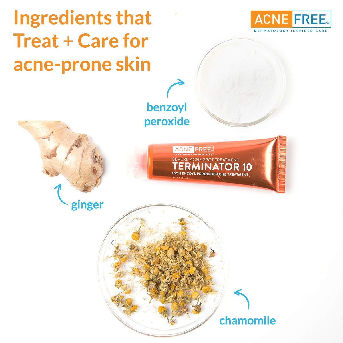Acne Free Terminator 10 Acne Spot Treatment with Benzoyl Peroxide 10% Maximum Strength Acne Cream Treatment, 1 Ounce