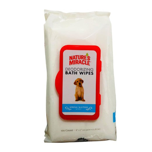 Nature's Miracle Deodorizing Bath Wipes for Dogs, Spring Waters Scent, 100 Count