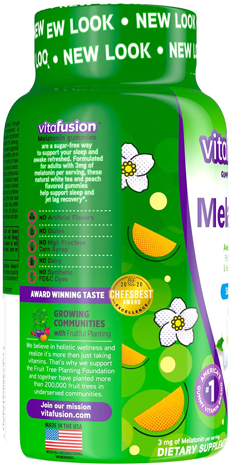 Vitafusion Melatonin Sleep Support Natural White Tea & Peach Flavor (140 Gummies)