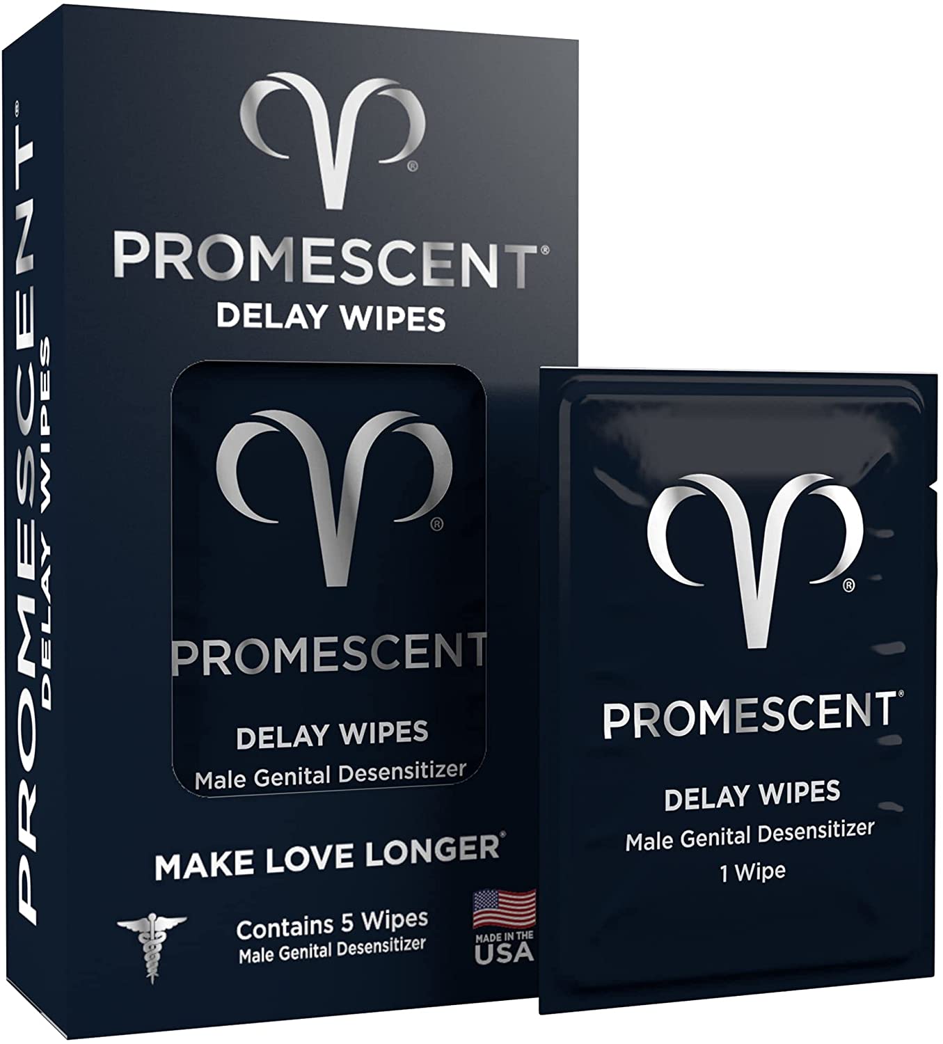 Promescent Delay Wipes Male Desensitizer Prolonged Climax, 5 Wipes