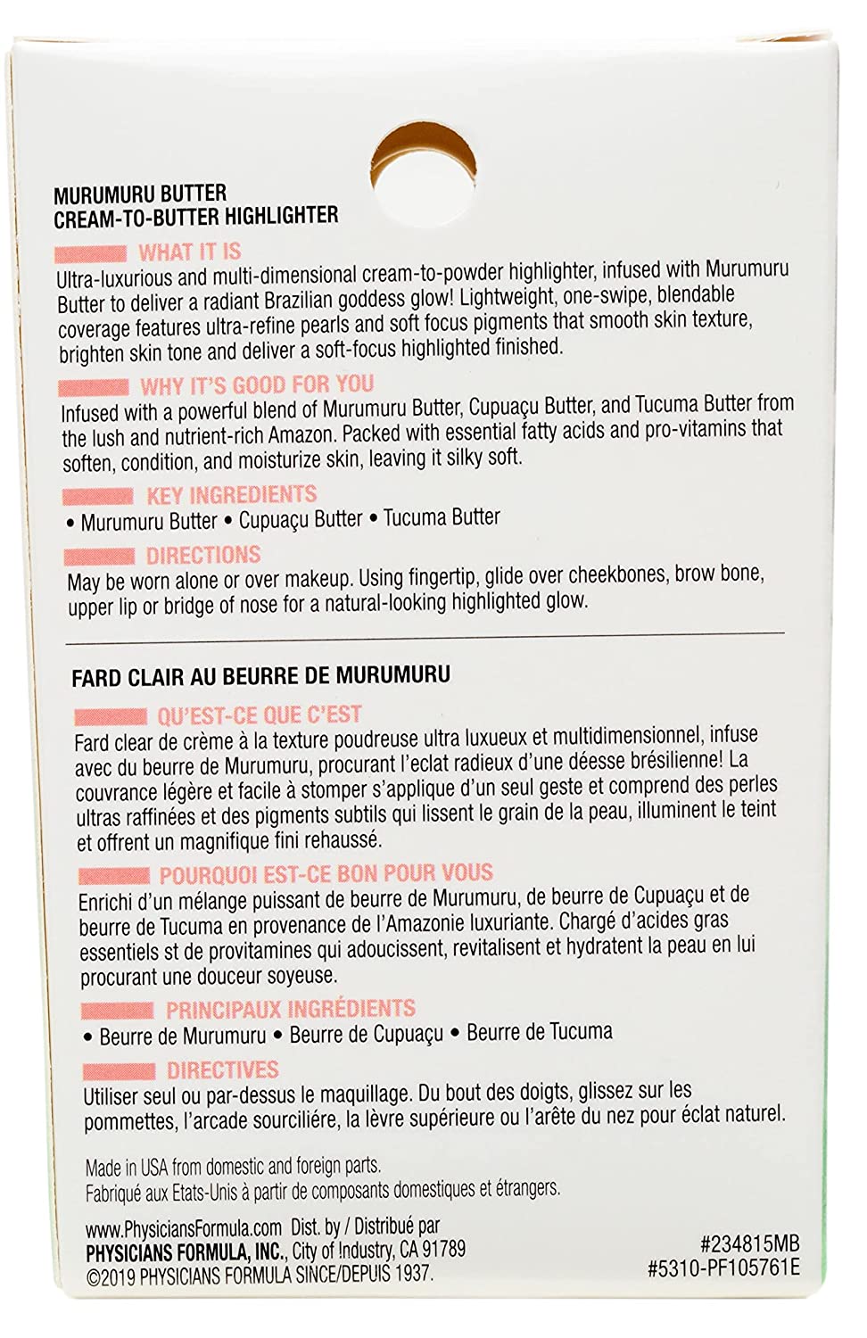 Physicians Formula Murumuru Butter Highlighter Makeup Face Powder Make Up, Pearl, Dermatologist Approved