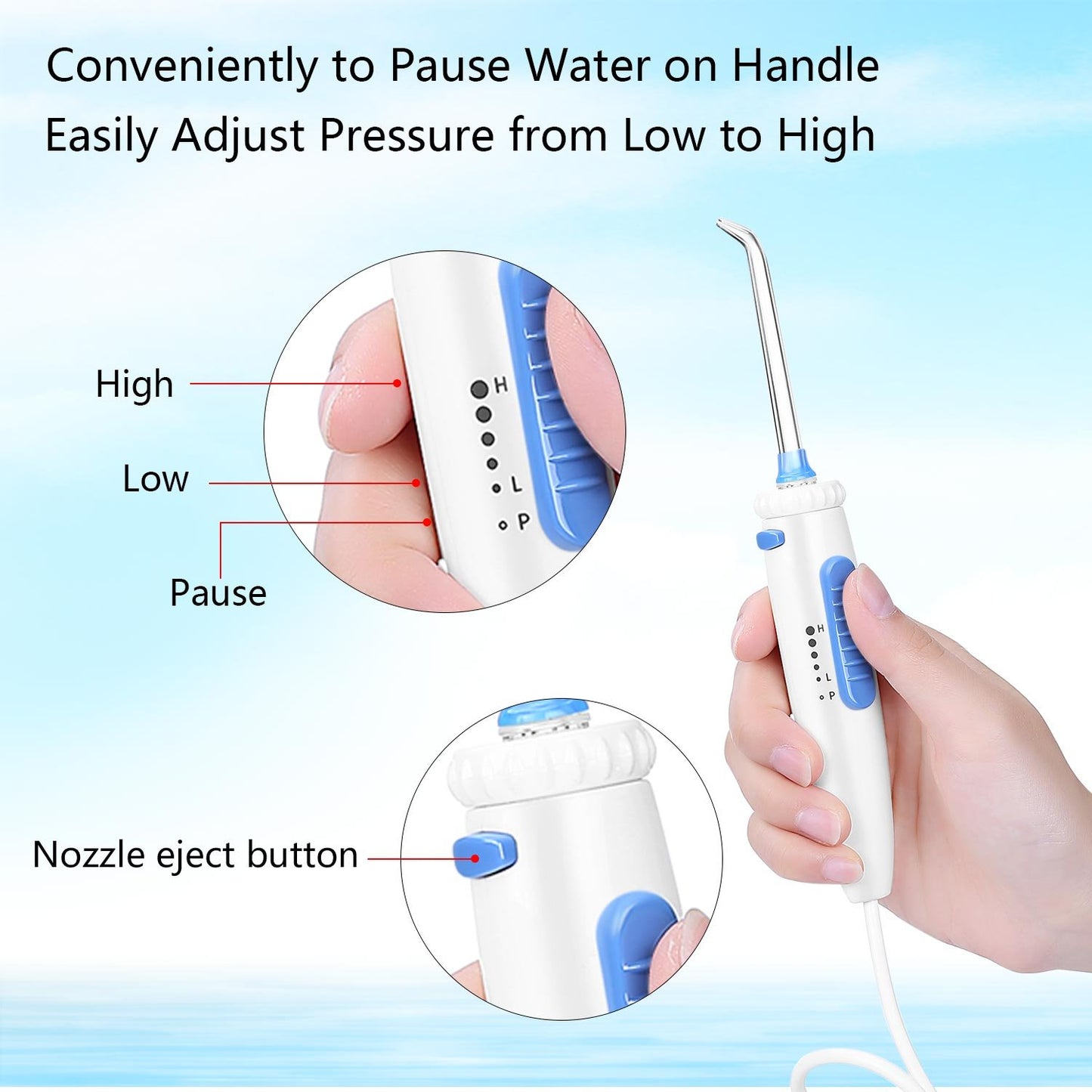 H2ofloss Dental Water Flosser with 12 Multifunctional Tips & 800 ml Capacity, Quiet Design (HF-9 Whisper)
