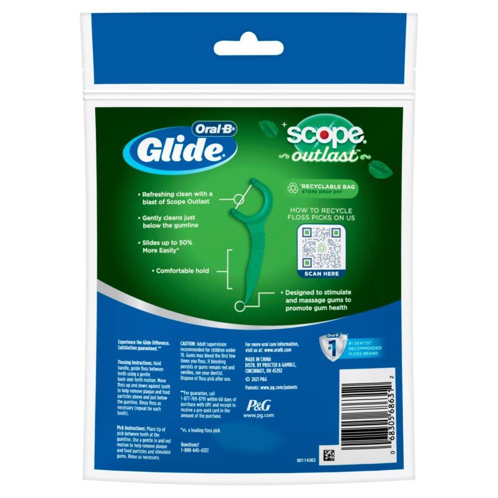 Oral-B Glide Floss Picks Scope Outlast Long Lasting Mint 75 Floss Picks
