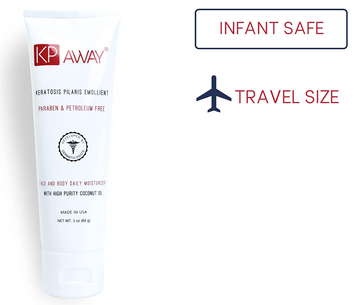 KP Away Keratosis Pilaris Emollient Face & Body Daily Moisturizer with High Purity Coconut Oil, 3 oz. / 84g