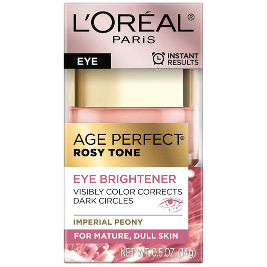 L'Oreal Paris Age Perfect Rosy Tone Eye Brightener Cream with Imperial Peony Extract, Visibly Color Corrects Dark Circles, 0.5 oz. / 14 g