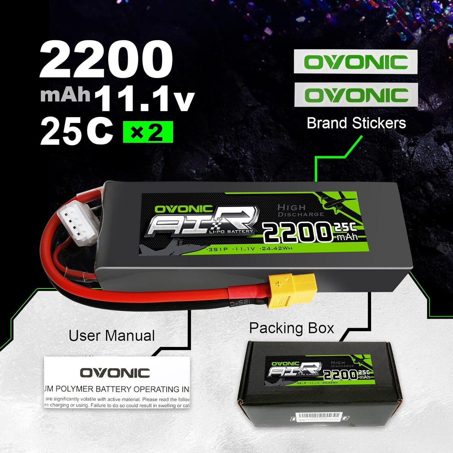 Ovonic Air Li-Po High Discharge Battery 3S1P, 11.1V, 24.42WH, 2200 mAh