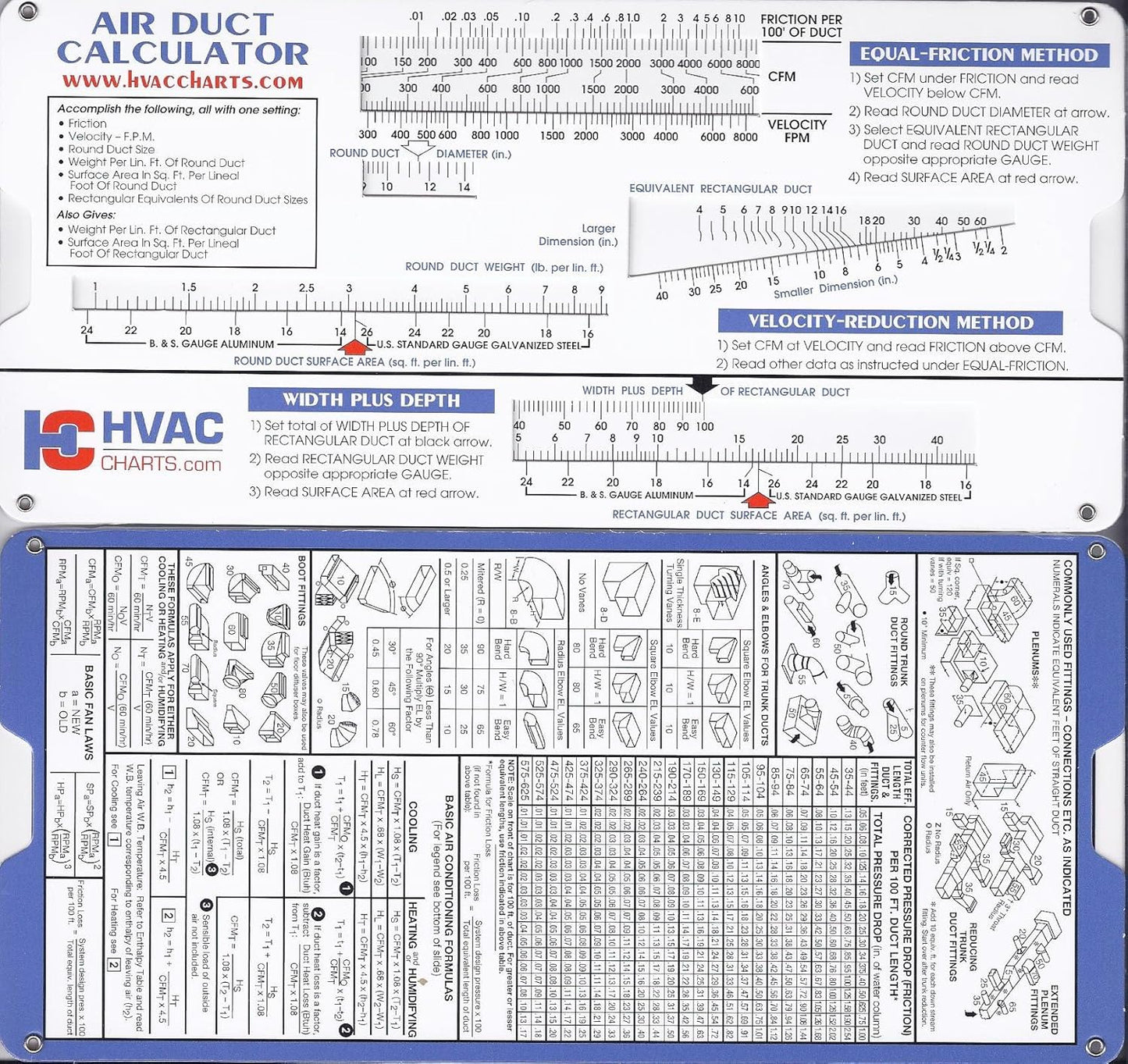 HVAC CHARTS Air Duct Sizing Calculator, 1 Count