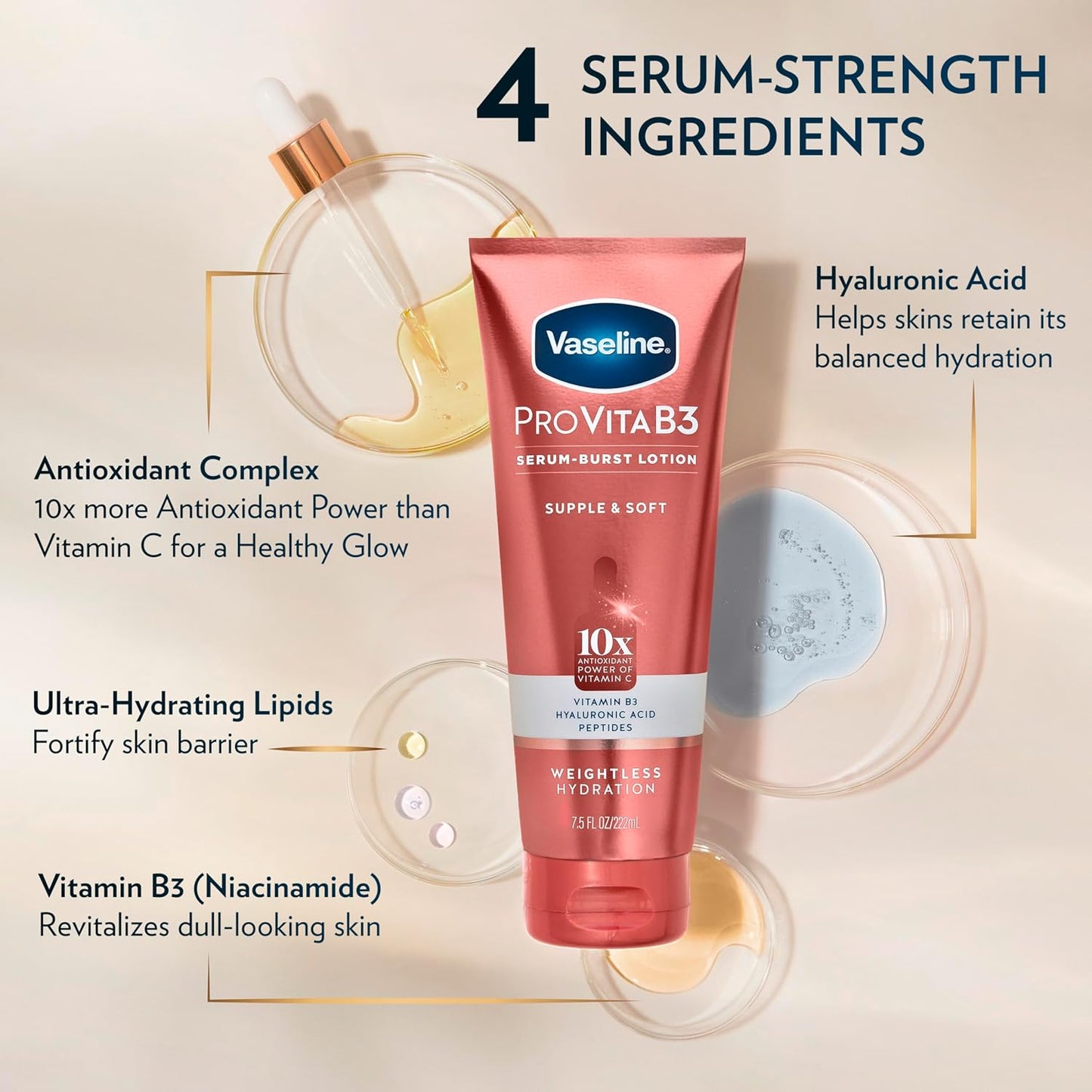 Vaseline ProVita B3 Serum Burst Lotion Weightless Hydration, 222 ml / 7.5 fl. oz.