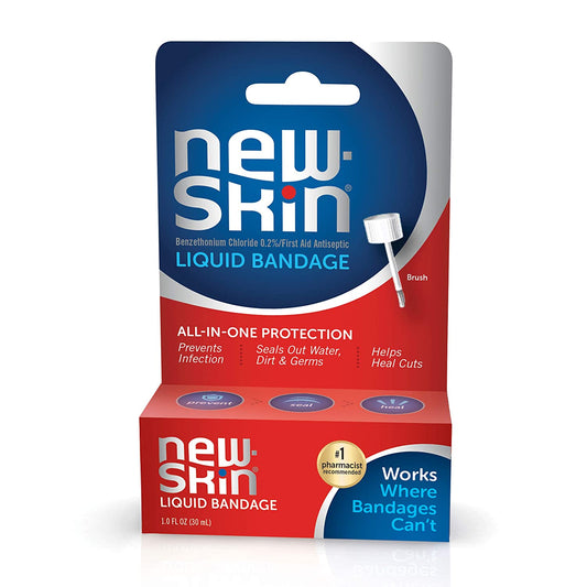 New Skin Liquid Bandage, Benzethonium Chloride 0.2% First Aid Antiseptic, 1 fl.oz / 30ml, PACKAGING MAY VARY
