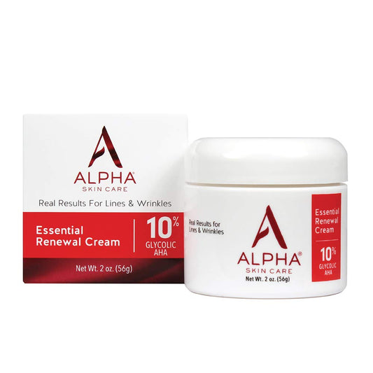 Alpha Skin Care Essential Renewal Cream 10% Glycolic AHA for Fine Lines & Wrinkles, 2 oz. / 56g