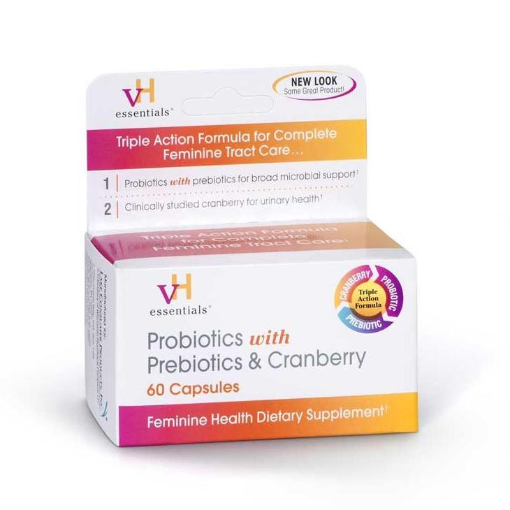 vH essentials Probiotics with Prebiotics and Cranberry Feminine Health Supplement, 60 Count