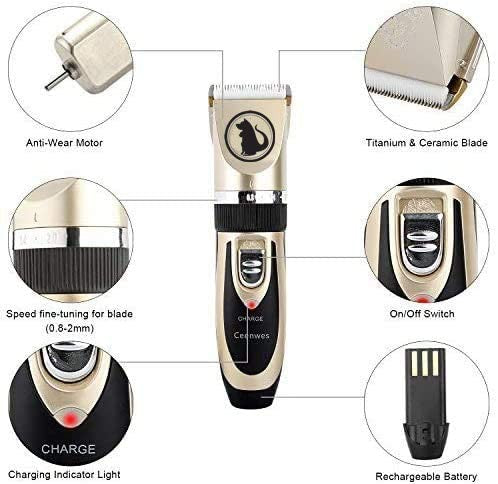 Ceenwes Imported from USA Low Noise Pet Clippers Rechargeable Dog Trimmer Cordless for Dogs and Cats