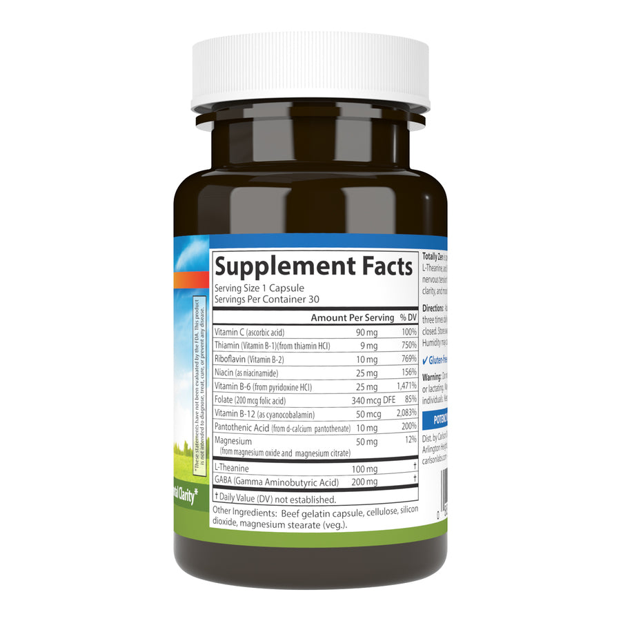 Carlson Totally Zen with GABA, L-Theanine & B Vitamins 30 Capsules Healthy Mood, Promotes Calmness & Mental Clarity