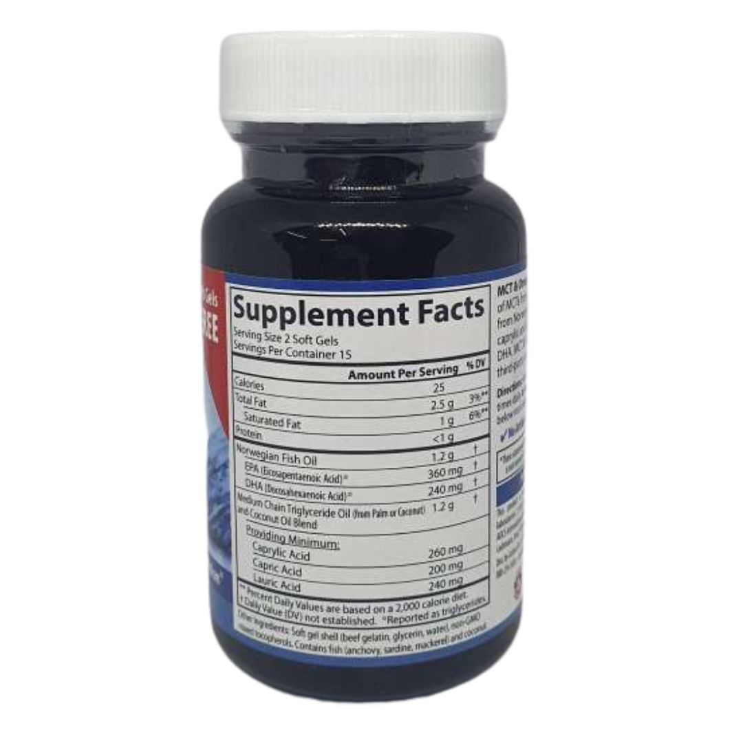 Carlson MCT & Omega-3, Coconut and Fish Oil, 30 Softgels