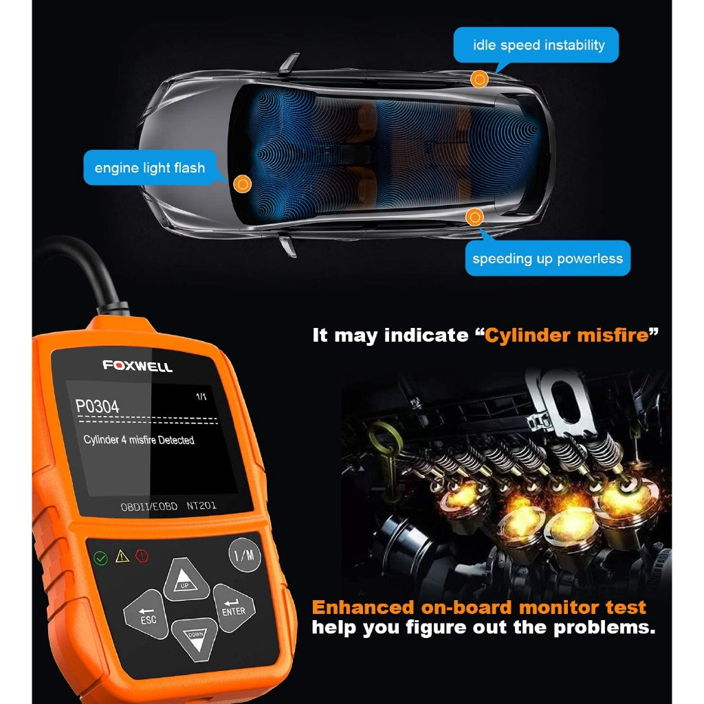 FOXWELL NT201 OBD2 Scanner Check Engine Light Car Code Reader OBD II Diagnostic Scan Tool