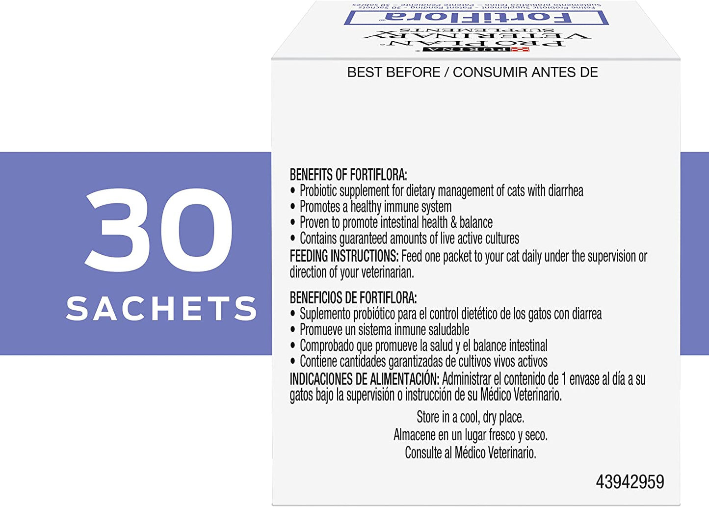 Purina Pro Plan Veterinary Supplements FortiFlora Cat Probiotic Powder, 30 Sachets 1.06 oz / 30g
