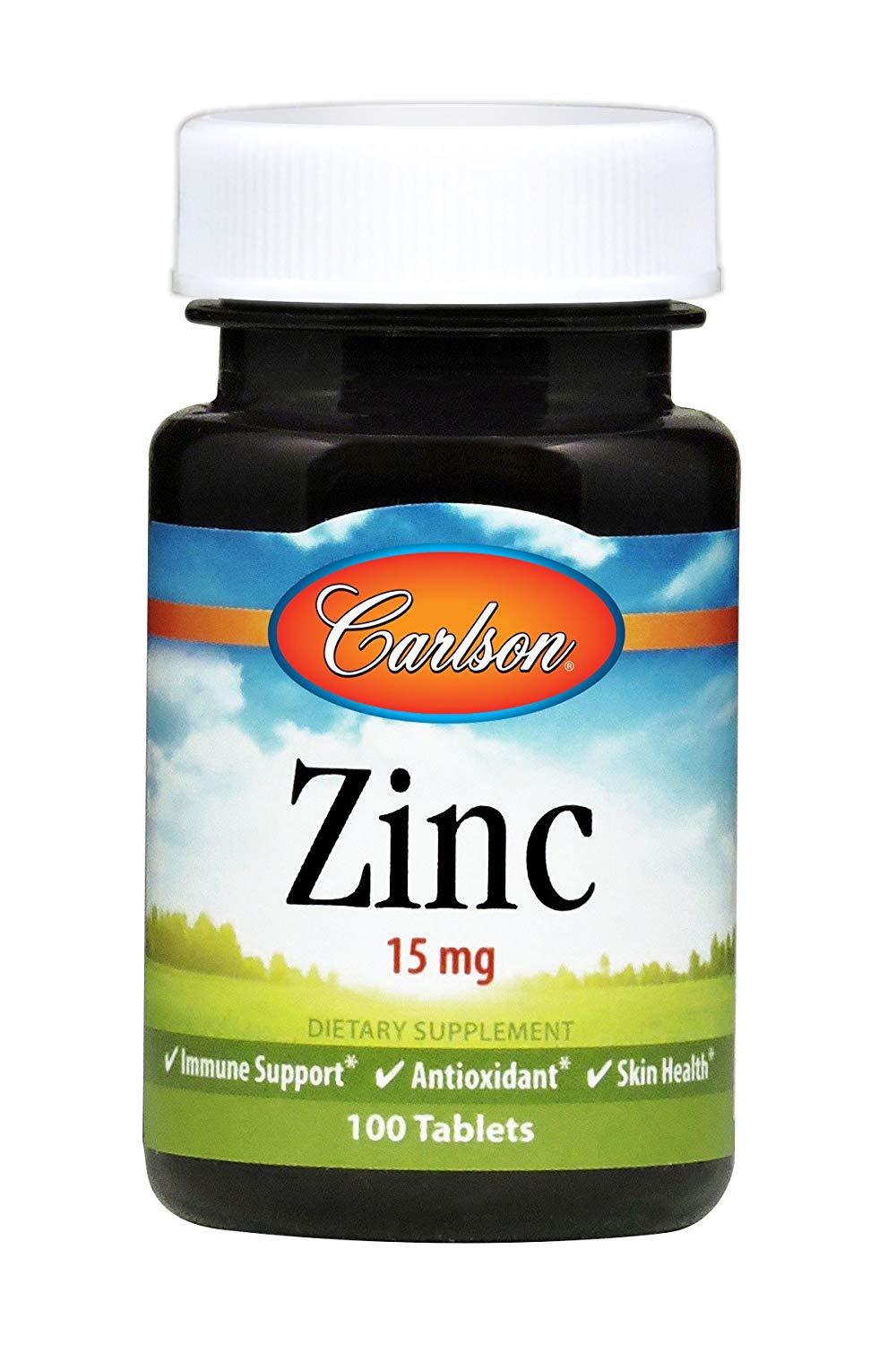 Carlson Zinc 15 mg 100 Tablets Immune Support, Antioxidant, Skin Health