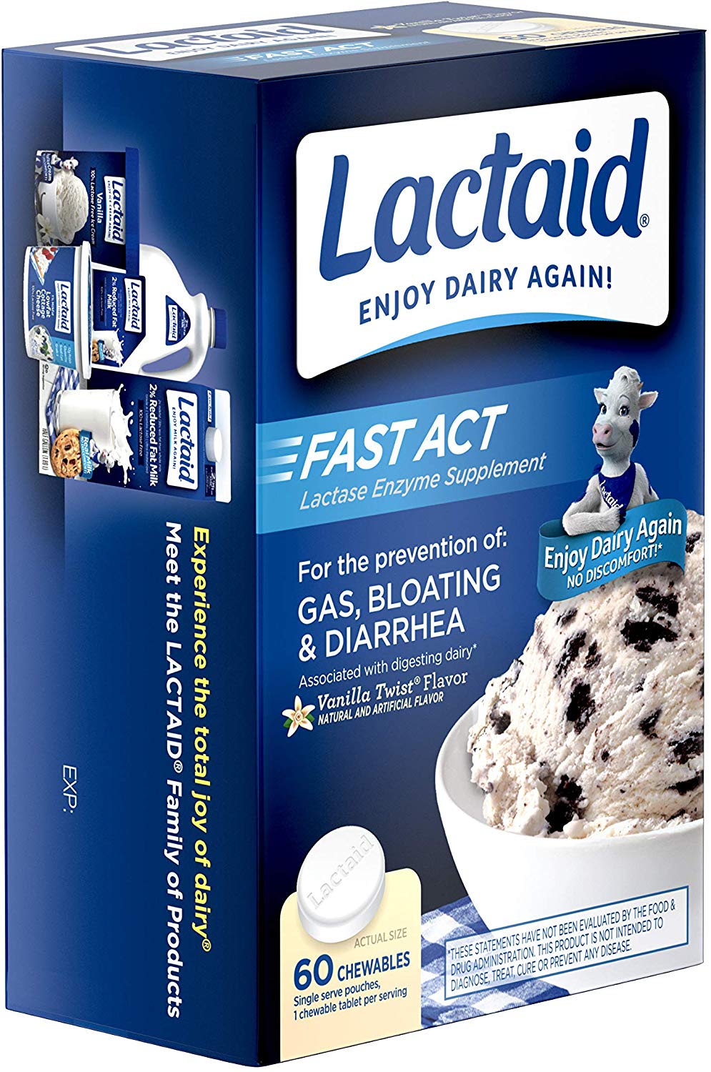 Lactaid Fast Act Lactose Intolerance Chewables with Lactase Enzymes | Vanilla Twist - 60 Chewables