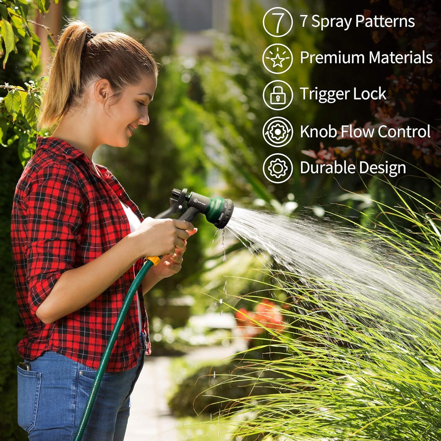 Automan Garden Hose Nozzle 7 Adjustable Watering Patterns