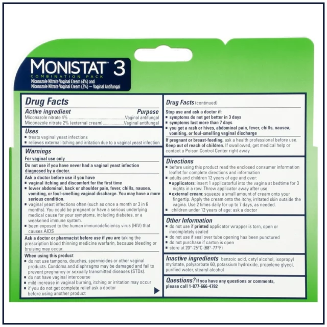 Monistat 3 Day Treatment, Cream + Applicators 0.18oz (5g)