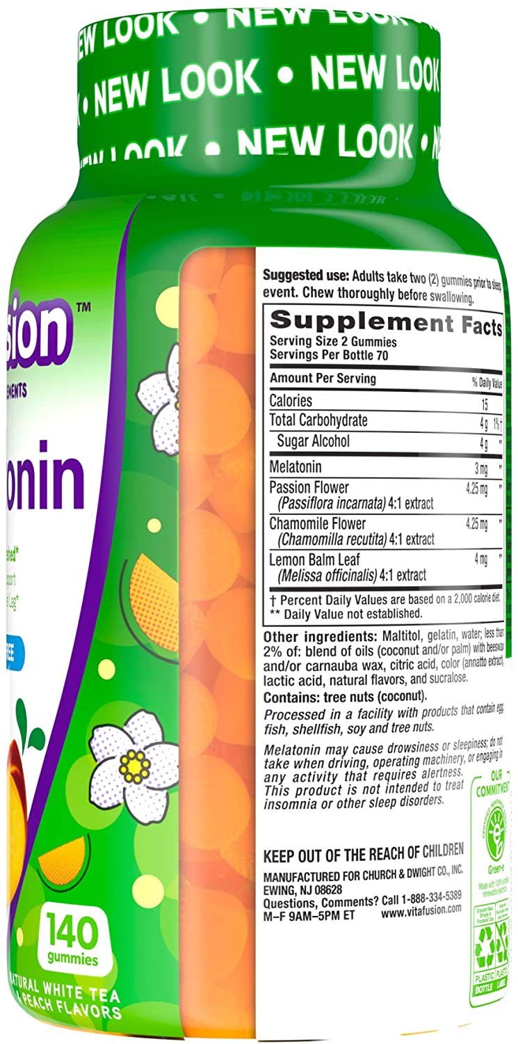 Vitafusion Melatonin Sleep Support Natural White Tea & Peach Flavor (140 Gummies)