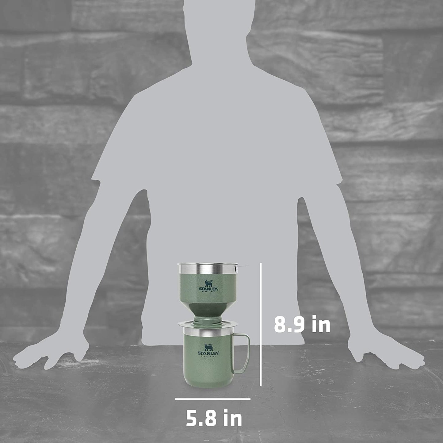 Stanley The Classic Series 10-09566-001 The Perfect Brew Pour Over Set Hammertone Green 12 oz