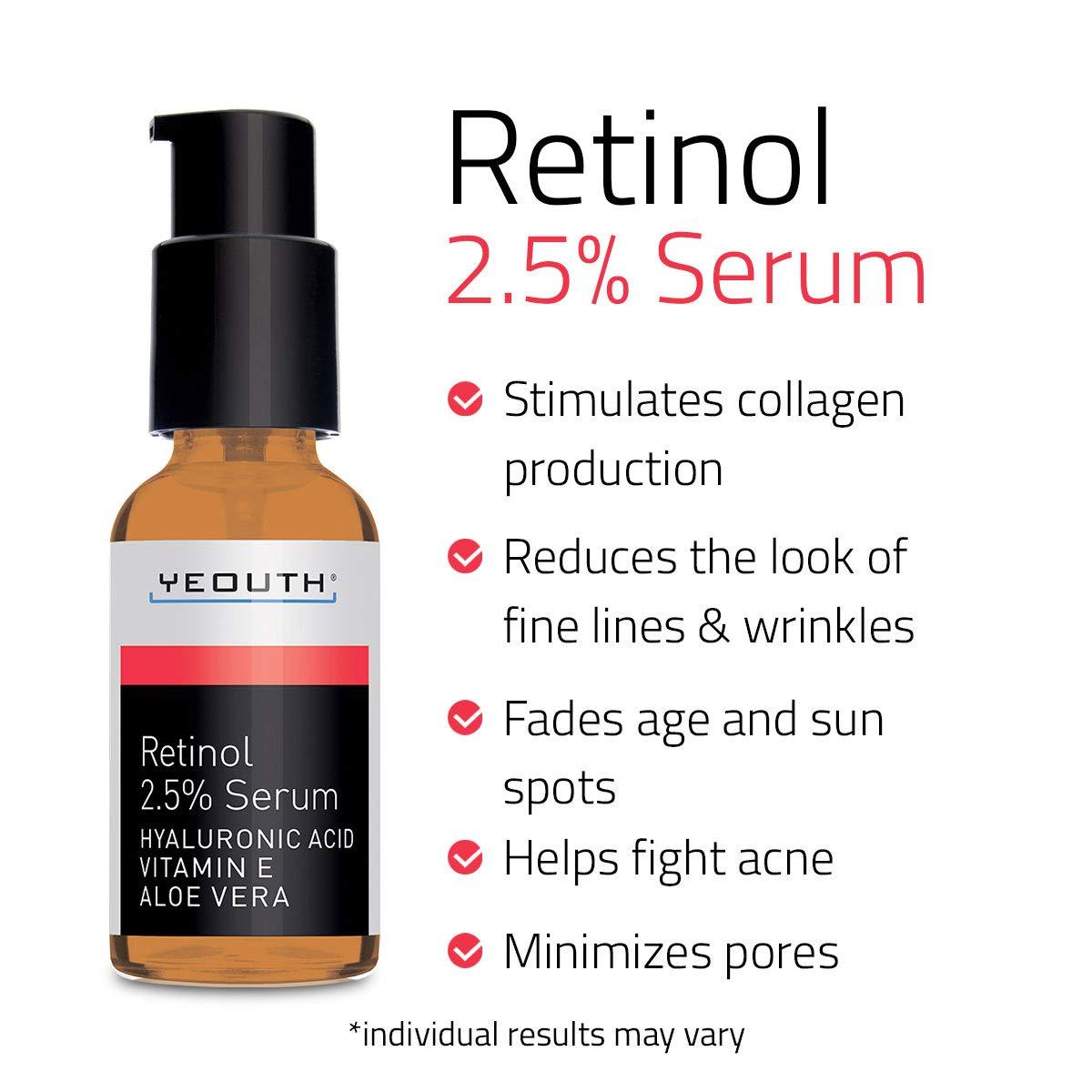 Yeouth Retinol Serum with Hyaluronic Acid, Vitamin E & Aloe Vera, 1 fl.oz / 30 ml