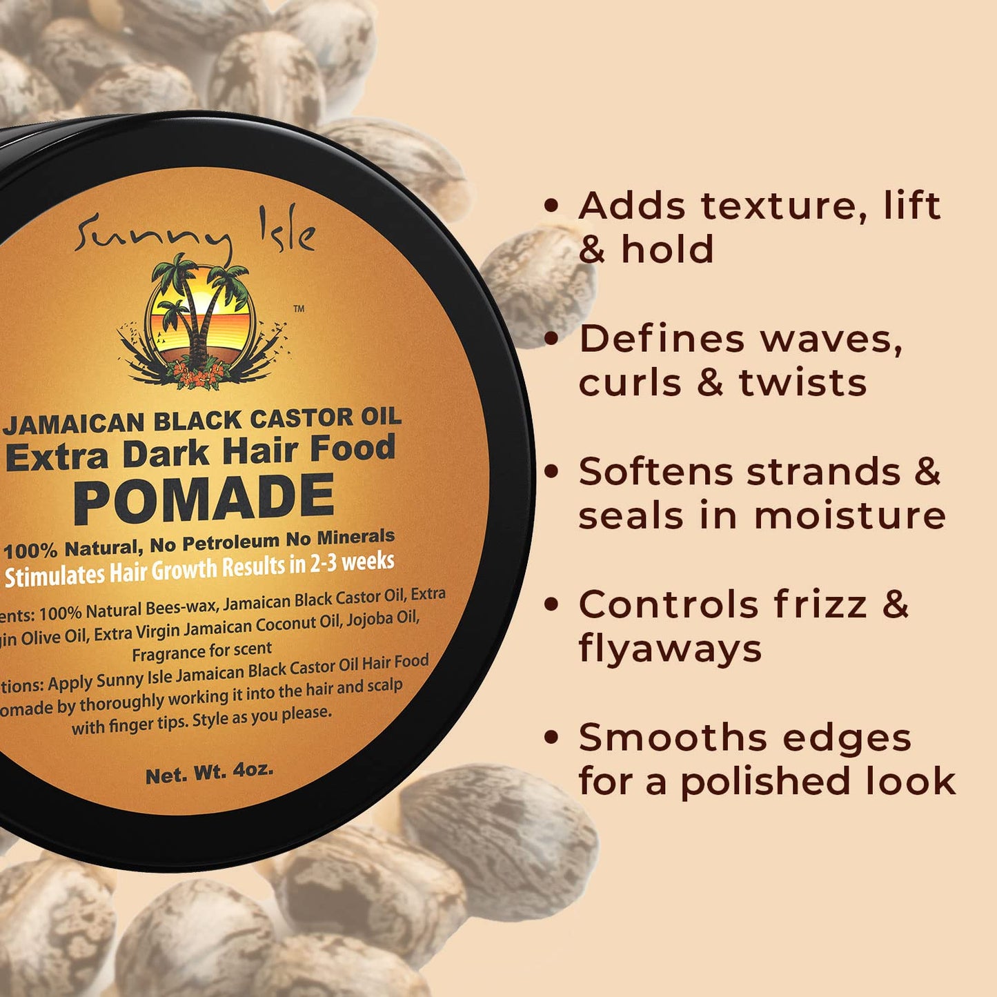 Sunny Isle Extra Dark Jamaican Black Castor Oil Hair Food Pomade, 4 Oz