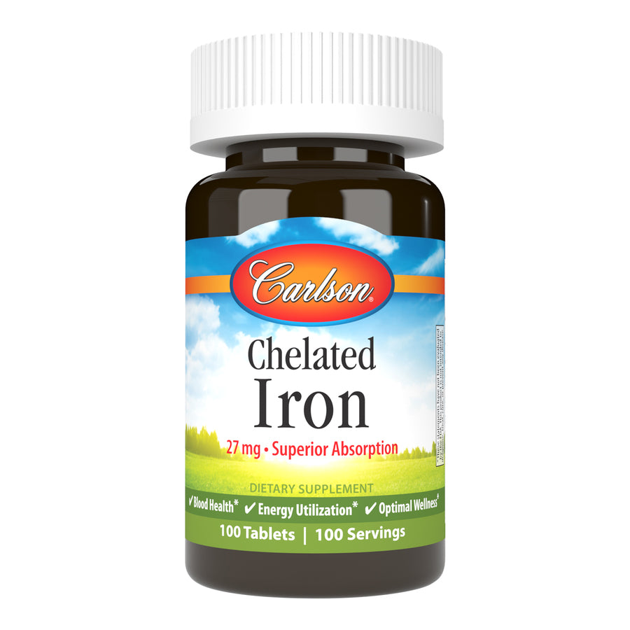 Carlson Chelated Iron 27mg Superior Absorption 100 Tablets Blood Health, Energy Utilization & Optimal Wellness