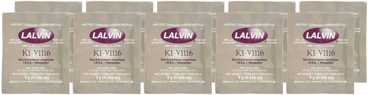 Lalvin K1-V1116 Yeast for Winemaking, 10 Packs