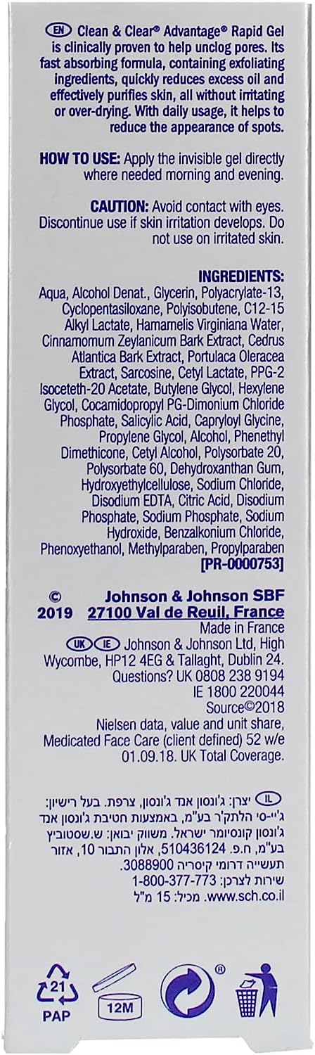 Clean & Clear Advantage Rapid Gel Unclogs Pores Oil-Free 15ml