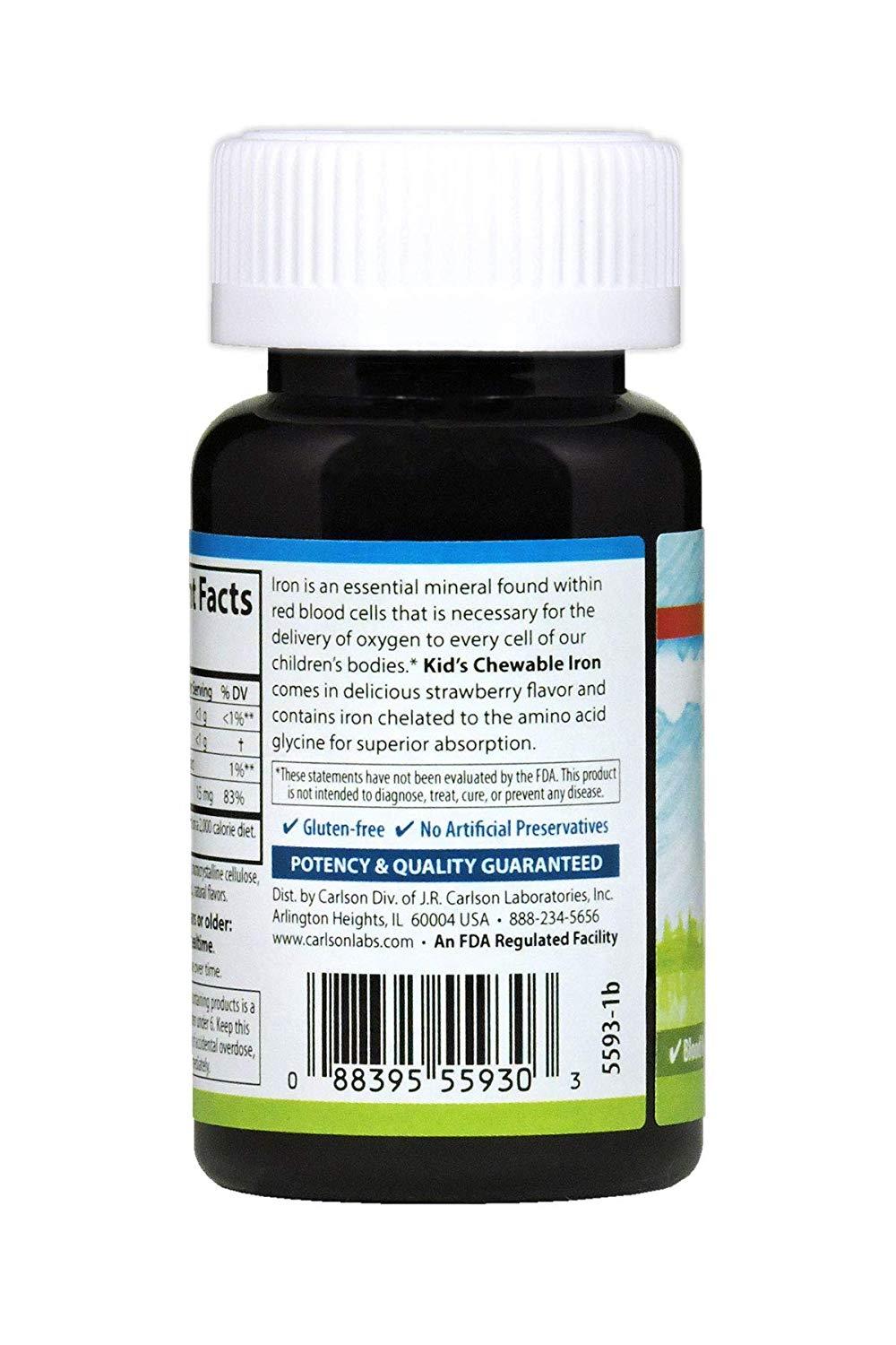 Carlson Kid's Chewable Iron 15 mg Natural Strawberry Flavor (30 Tablets)