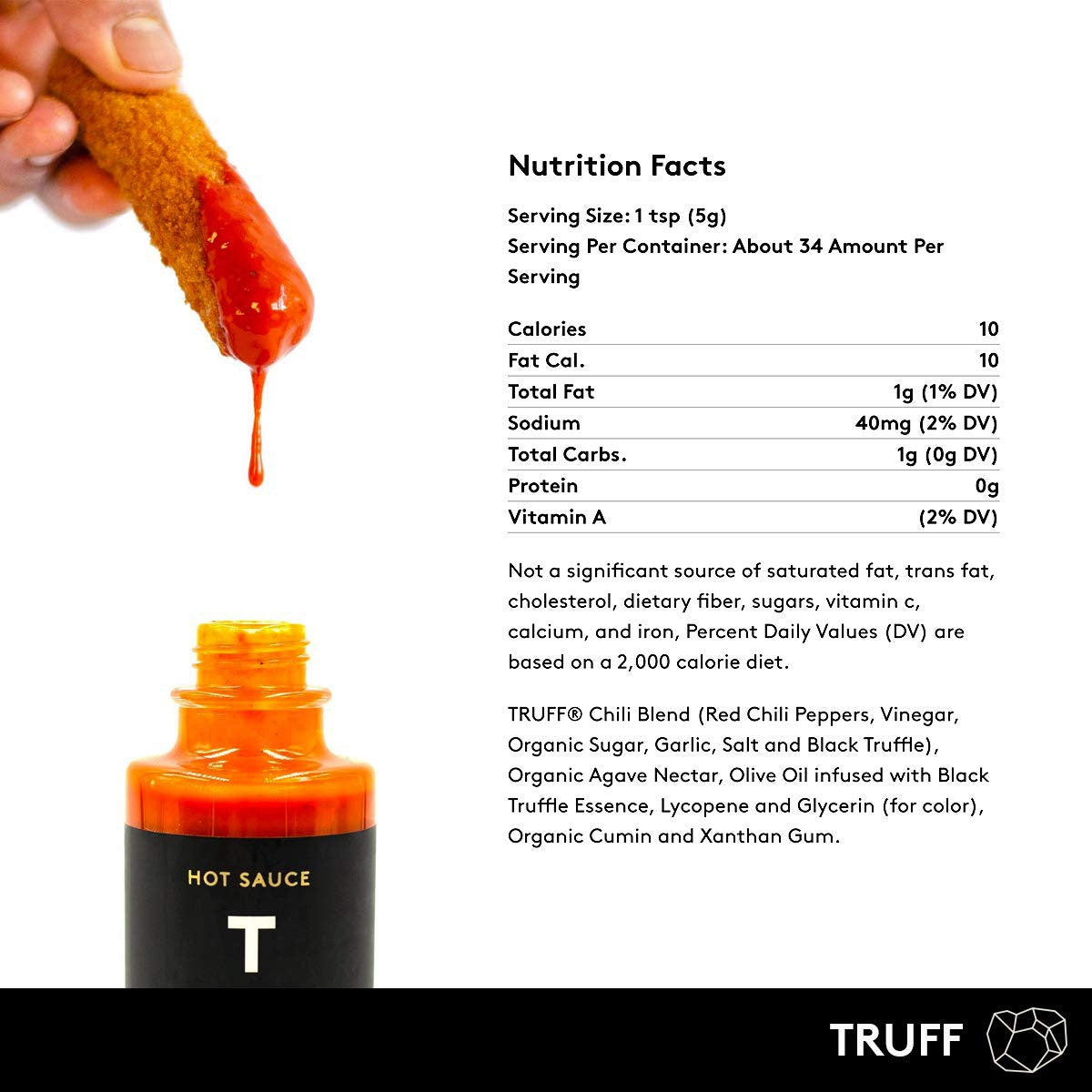 TRUFF Gourmet Hot Sauce with Ripe Chili Peppers, Black Truffle Oil, Organic Agave Nectar, 6 oz