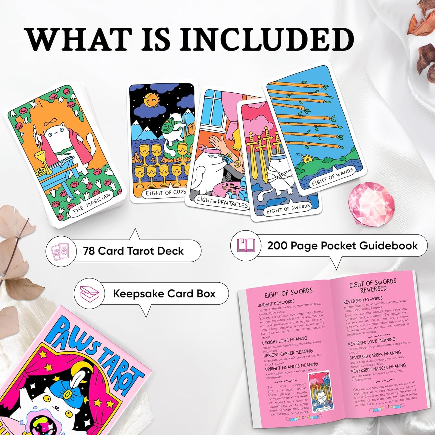 Wyspell Paws Tarot Cards, 78-Card Deck with 200-page Guide Book