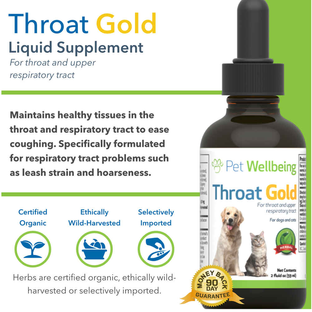 Pet Wellbeing Throat Gold for Dogs & Cats for Upper Respiratory Tract & Throat, 2 fl.oz / 59ml