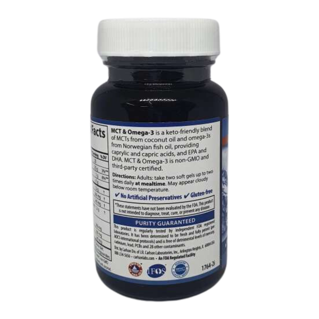 Carlson MCT & Omega-3, Coconut and Fish Oil, 30 Softgels