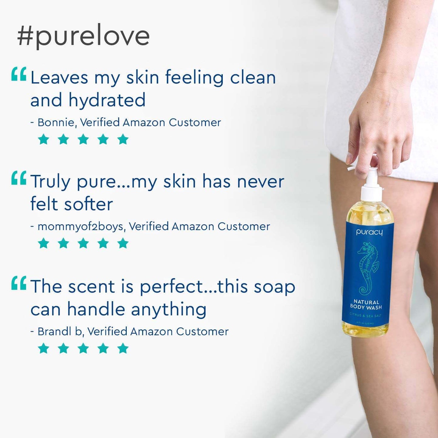 Puracy Body Wash, Citrus & Sea Salt, Natural Bath & Shower Gel for Men and Women, 16 Ounce