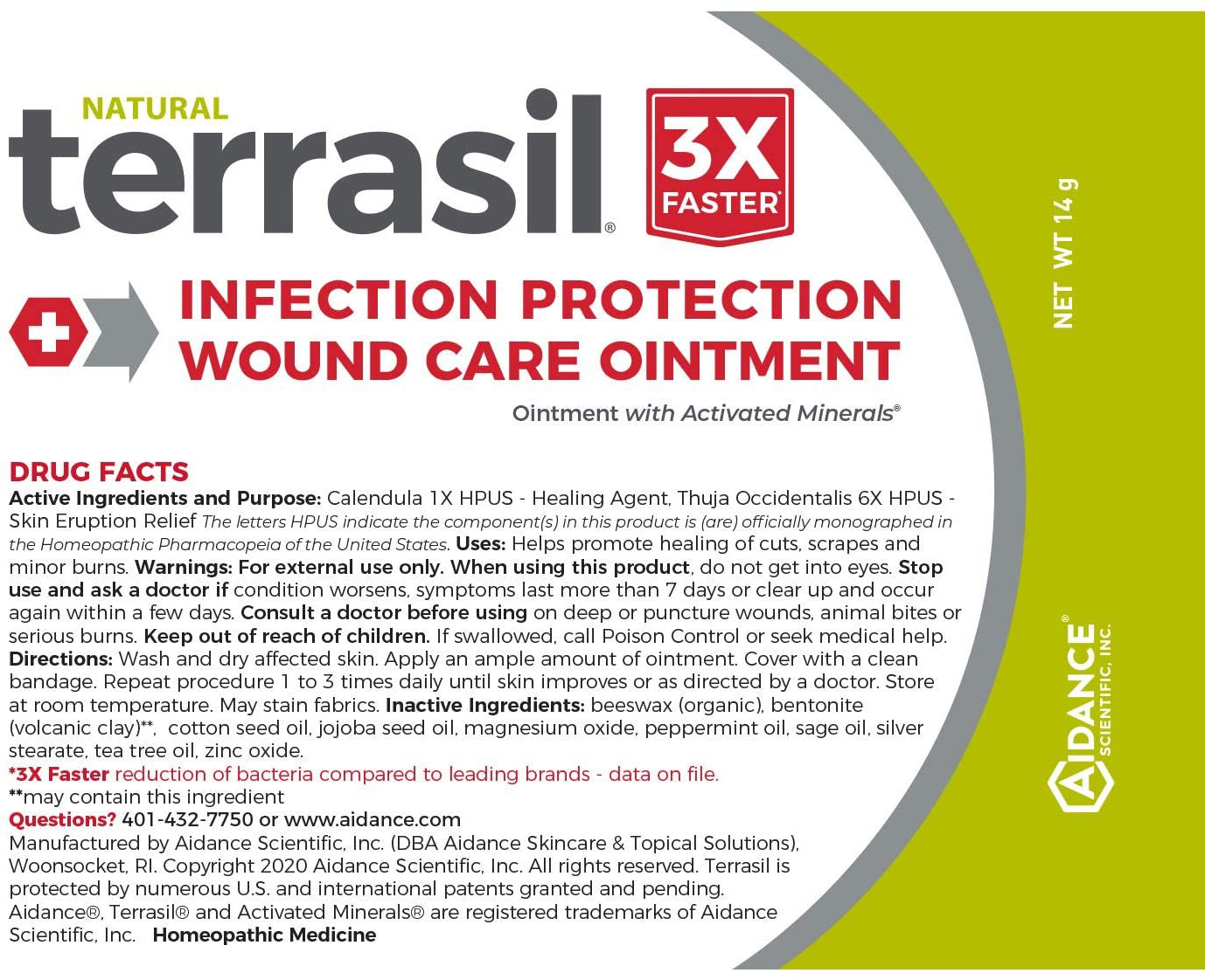 Terrasil Wound Care Infection Protection Ointment for bed sores, cuts scrapes and burns 14 g