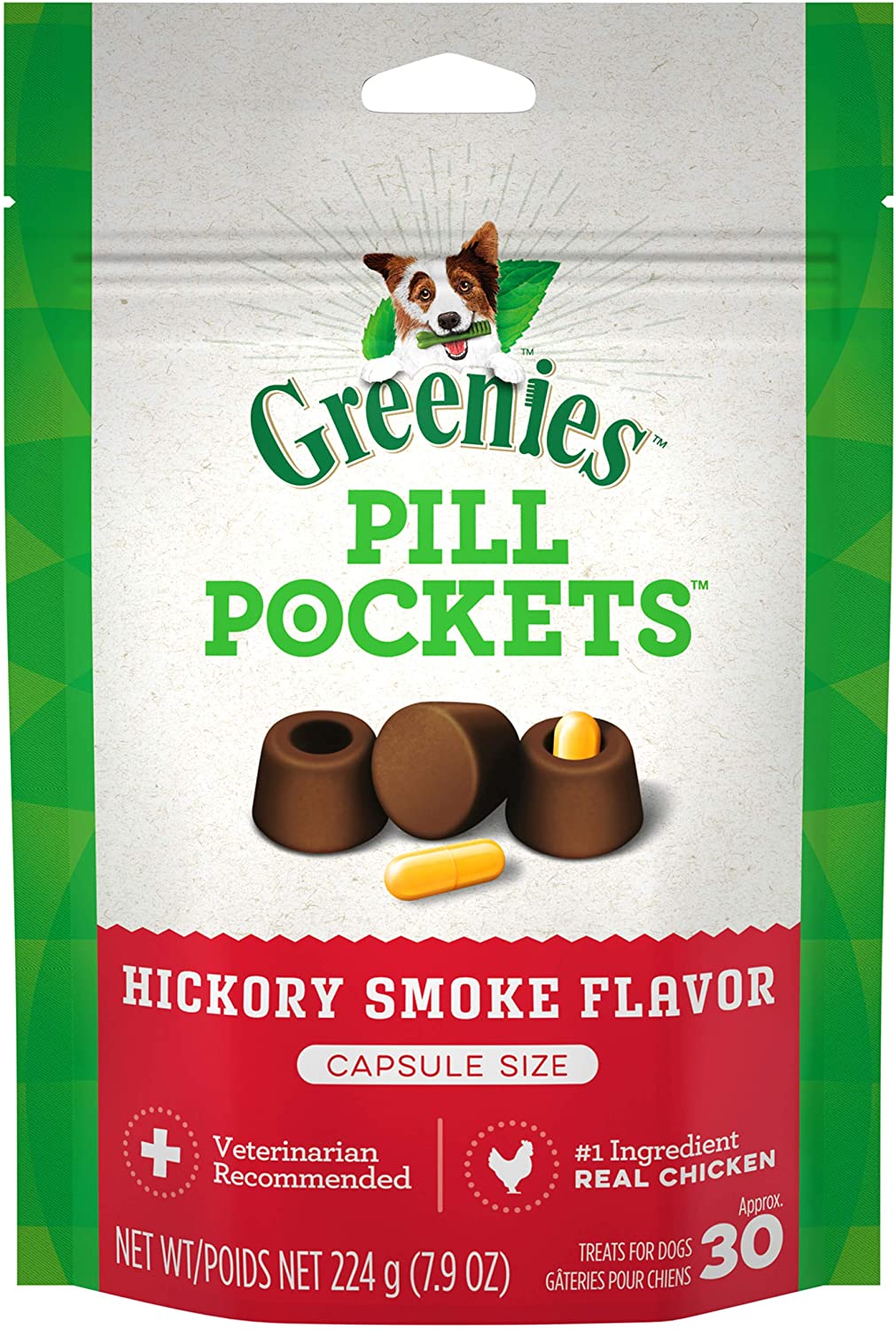 Greenies Pill Pockets Natural Dog Treats, Capsule Size, Hickory Smoke Flavor, 30 Count