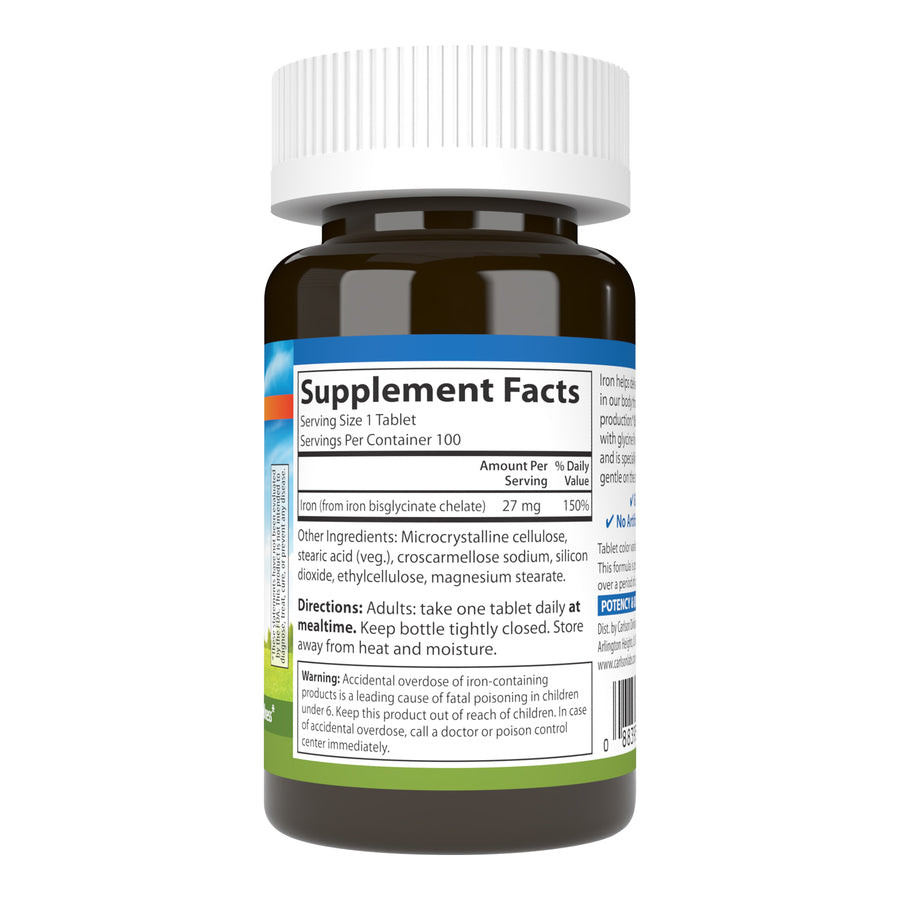 Carlson Chelated Iron 27mg Superior Absorption 100 Tablets Blood Health, Energy Utilization & Optimal Wellness